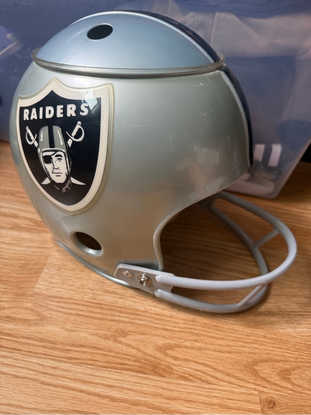 NFL Raiders Vintage Silver Football Helmet Snack Bucket